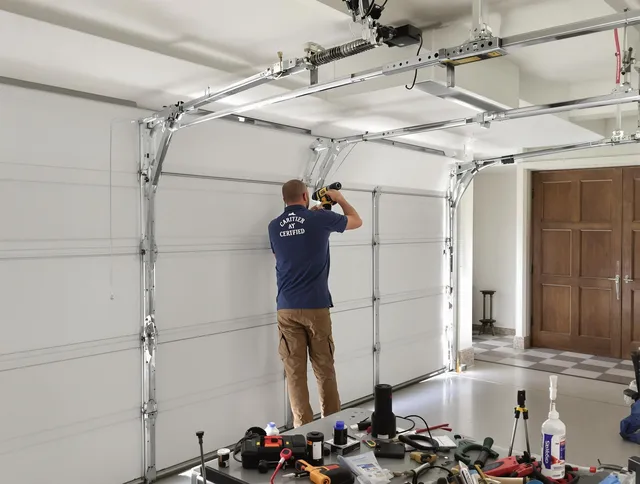 Bedford Garage Door Repair certified technician performing precision garage door repair in Bedford